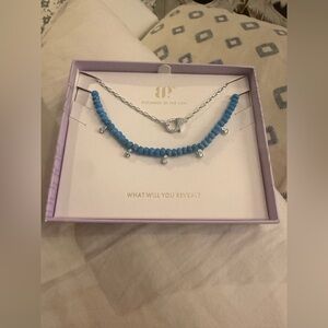 Bomb Party Luxe Layers Necklace Set Blue Bead & Silver Chain New in Box